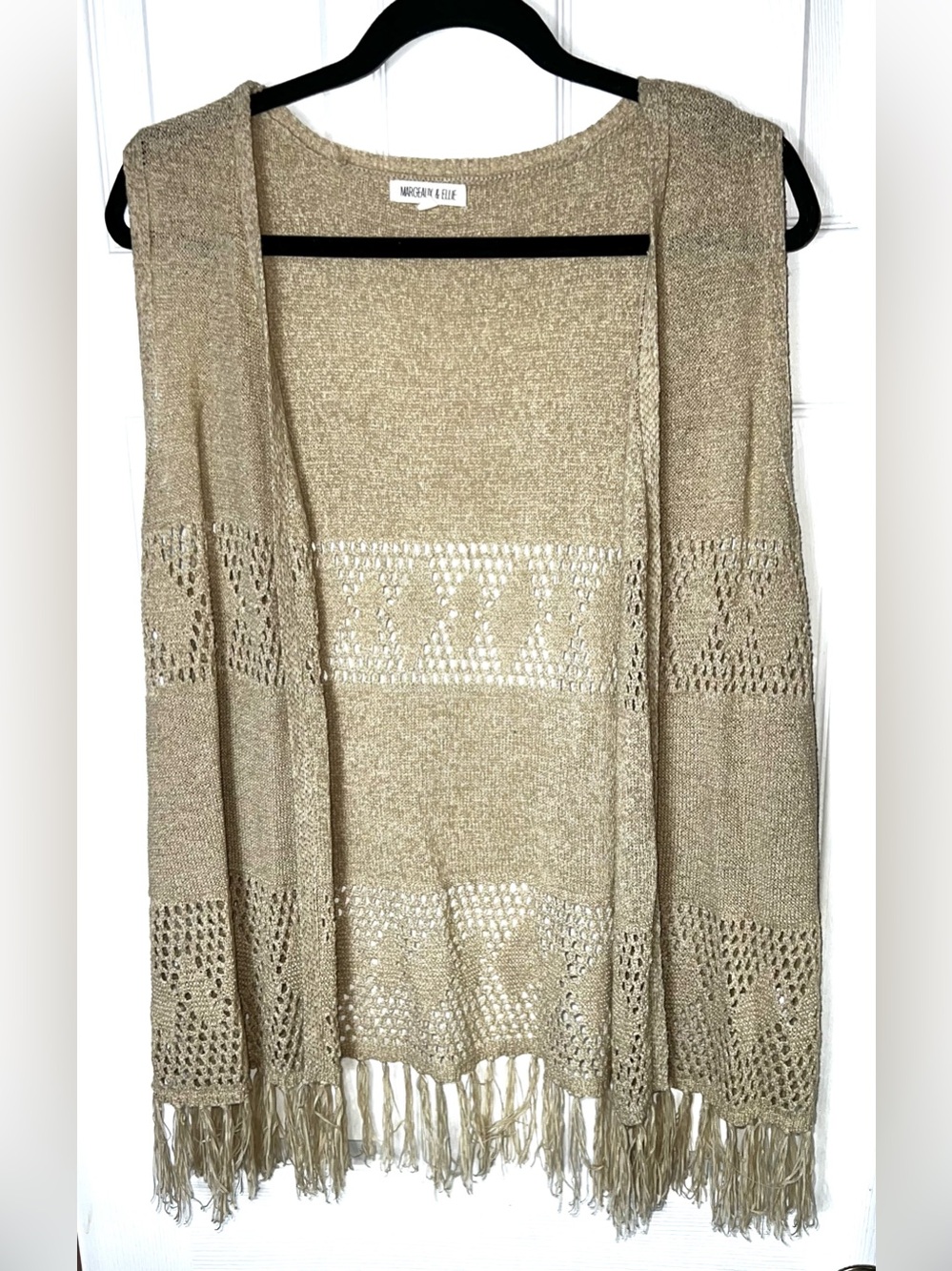 Knit Crochet Sweater Vest Cardigan Vest Bohemian Boho Beige Lightweight Size M